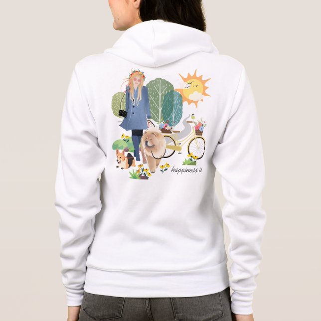 HAPPINESS IS  Chow Corgi -white  BACK & FRONT art Hoodie (Back)