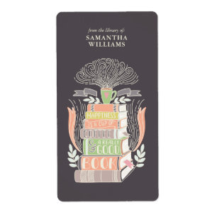 "Happiness is Coffee and Books" Bookplate