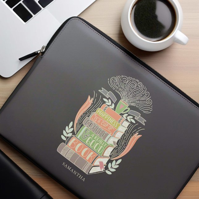 Happiness is Coffee and Books Personalised Laptop Sleeve (Creator Uploaded)