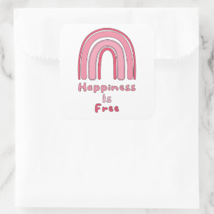Happiness is free motivational pink boho rainbow square sticker