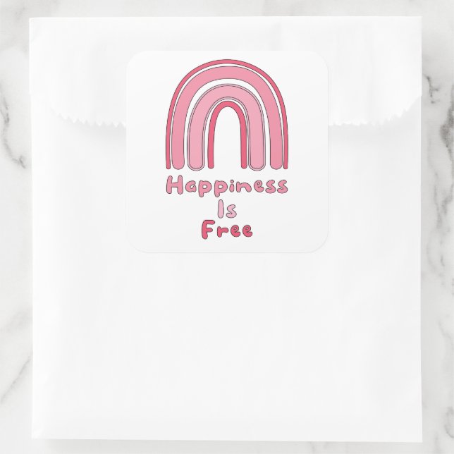 Happiness is free motivational pink boho rainbow square sticker (Bag)