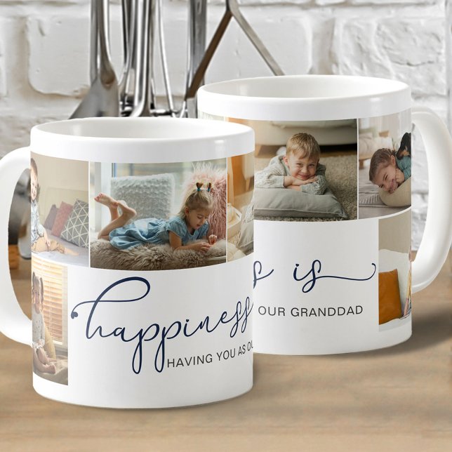 Happiness is | Granddad Blue Calligraphy Photo Coffee Mug (Creator Uploaded)