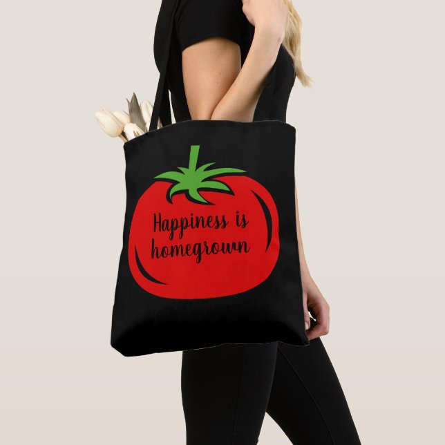 Happiness is homegrown red tomato shoulder tote bag (Close Up)
