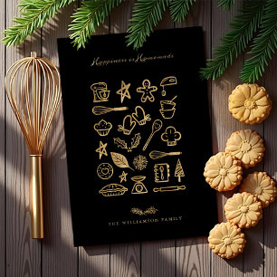 Happiness Is Homemade Gold & Black Baking Recipe Holiday Card