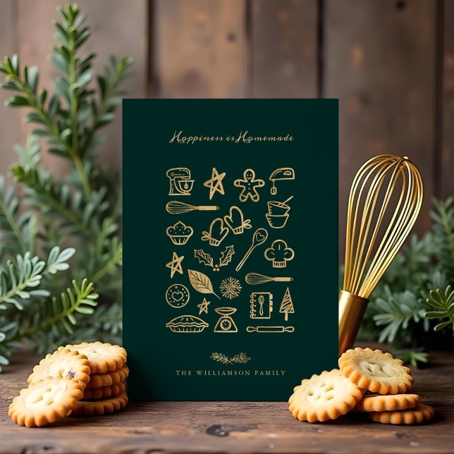 Happiness Is Homemade Gold & Green Baking Recipe Holiday Card (Happiness Is Homemade Gold & Green Baking Recipe Holiday Card)
