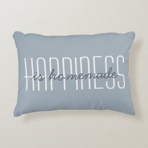 Happiness Is Homemade Quote Blue Grey Decorative Cushion