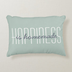 Happiness Is Homemade Quote Green Blue Decorative Cushion