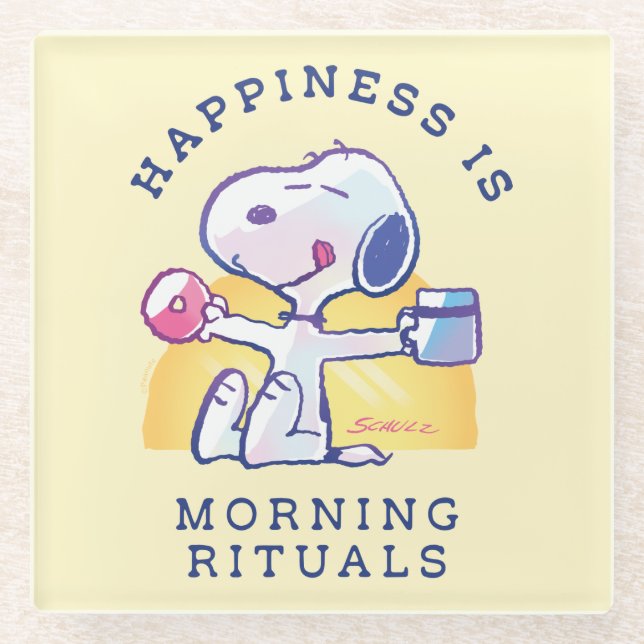 Happiness is Morning Rituals Glass Coaster (Front)