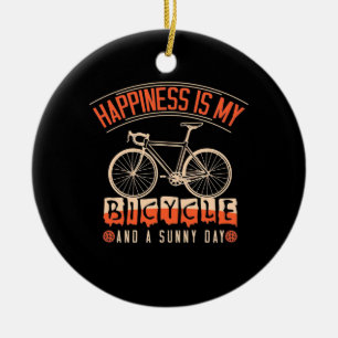 Happiness Is My Bicycle And A Sunny Day Ceramic Tree Decoration