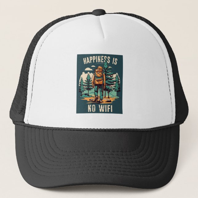 Happiness Is No Wifi Backpacking Trucker Hat (Front)