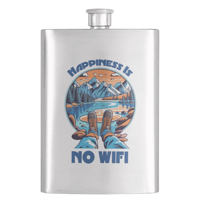 Happiness Is No Wifi Hiking Boots Hip Flask (Front)