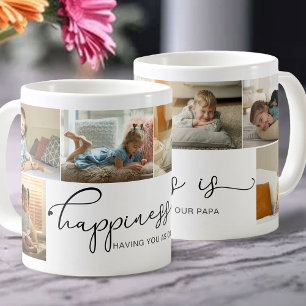Happiness is Papa Black Calligraphy Photo Coffee Mug