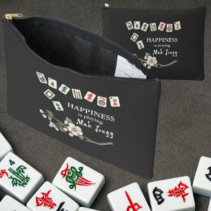 Happiness is playing Mah Jongg w/ the Girls Black Accessory Pouch
