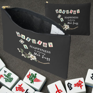 Happiness is playing Mah Jongg w/ the Girls Black Accessory Pouch