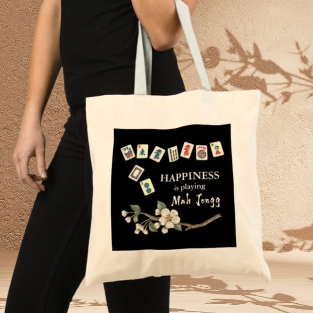 Happiness is playing Mah Jongg w/ the Girls Black Tote Bag (Creator Uploaded)