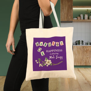 Happiness is playing Mah Jongg w/ the Girls Purple Tote Bag