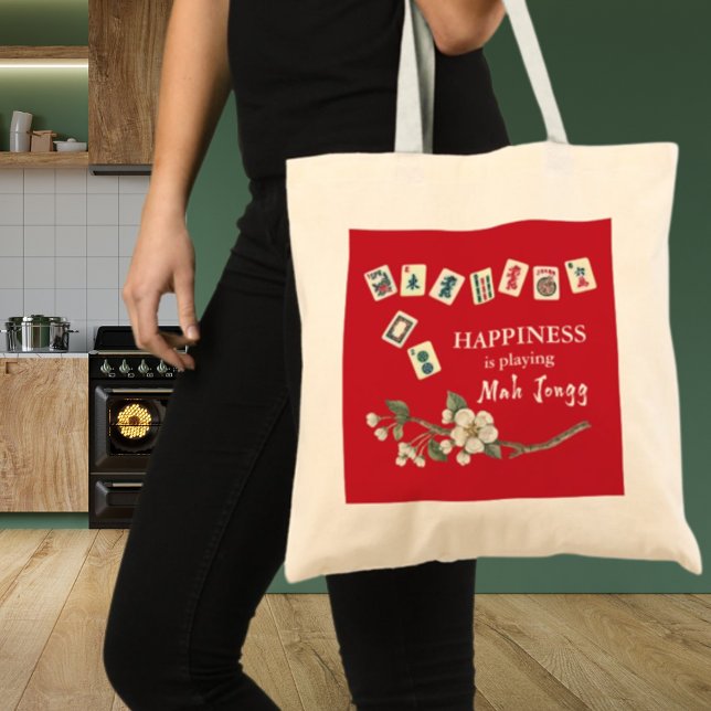 Happiness is playing Mah Jongg w/ the Girls Red Tote Bag (Creator Uploaded)