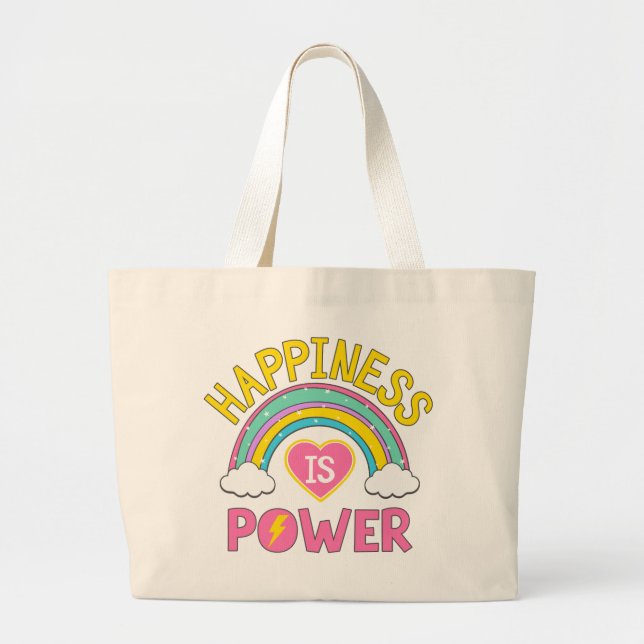 Happiness is Power Rainbow Large Tote Bag (Front)