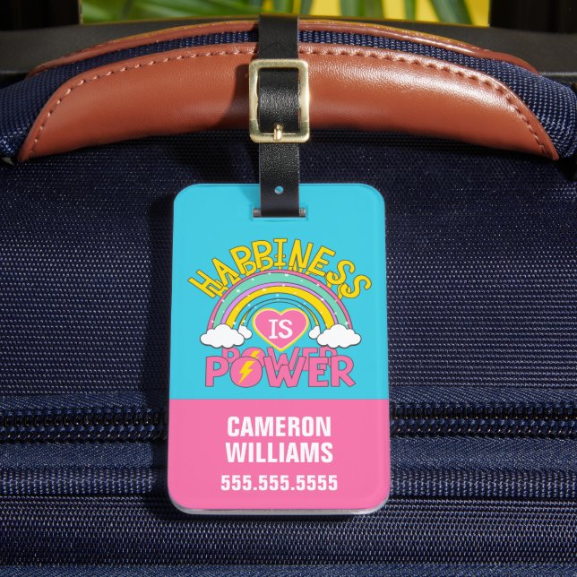 Happiness is Power Rainbow Luggage Tag (Front Insitu 2)