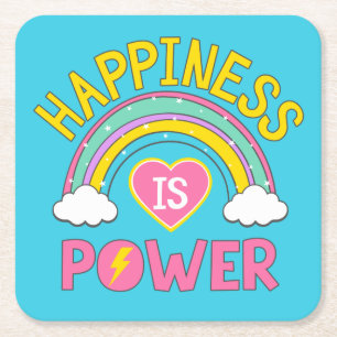 Happiness is Power Rainbow Square Paper Coaster