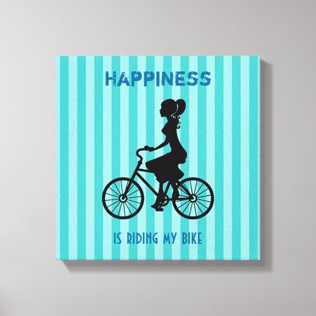 Happiness Is Riding My Bike - Cyclist Silhouette Canvas Print (Front)