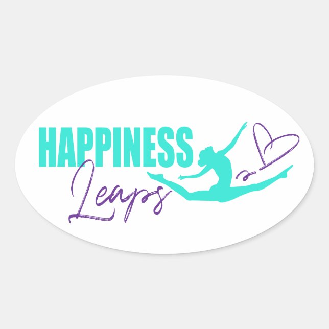 Happiness leaps heart leapping girl aqua purple oval sticker (Front)