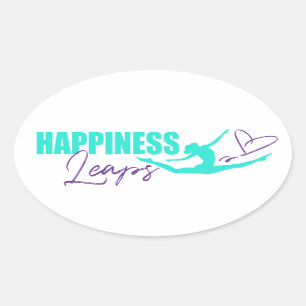 Happiness leaps heart leapping girl aqua purple oval sticker