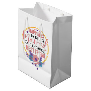 Happiness married best friend word art Anniversary Medium Gift Bag