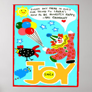 Happiness poster with clown and balloons