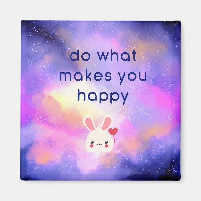 Happiness Quote with Surreal Clouds and a Bunny Magnet (Front)