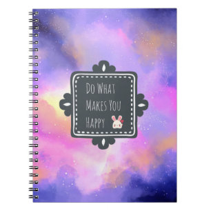 Happiness Quote with Surreal Clouds and a Bunny Spiral Notebook
