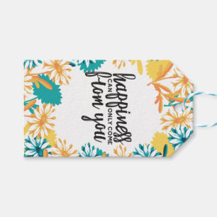 Happiness Quotes with Flower Pattern Gift Tags