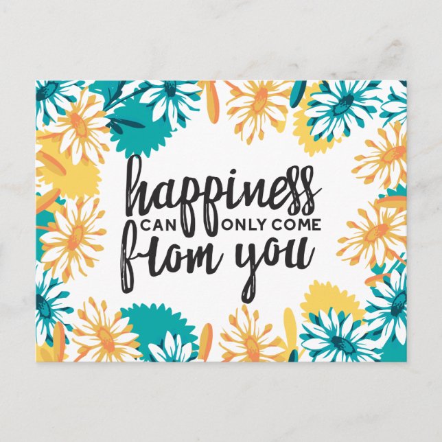 Happiness Quotes with Flower Pattern Postcard (Front)