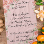 Happiness Recipe Floral Kitchen Towel<br><div class="desc">Add a sprinkle of joy and a pinch of humour to your kitchen with our Happiness Recipe Floral Kitchen Towel. This charming and whimsical towel features an uplifting message that combines the essential ingredients for happiness in a playful recipe format. Surrounded by delicate roses on a soft pink background, it's...</div>