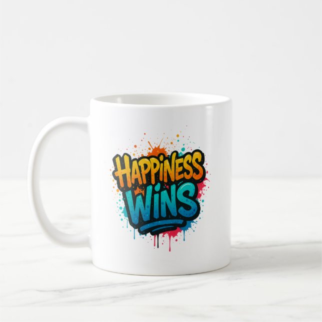 Happiness Wins Graffiti Design Coffee Mug (Left)