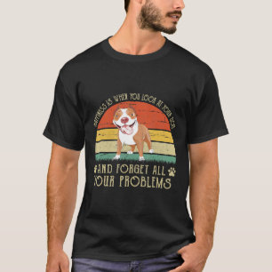 Happiness With Cute Pitbull Dog Retro Vintage T-Shirt