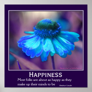 Happiness Zinnia Flower Motivational Quote Poster