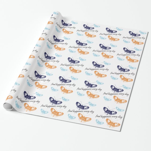 Happinss Butterflies Wrapping Paper (Unrolled)