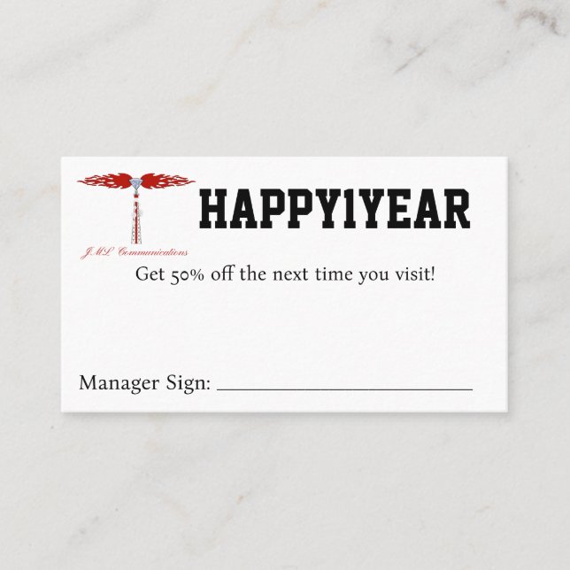 HAPPY1YEAR Coupon Business Card (Front)
