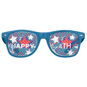Happy4th Red White& Blue Stars Blue Aviator Shades
