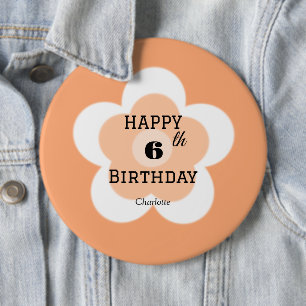 Happy 00th Birthday Cute orange boho flower petal 6 Cm Round Badge