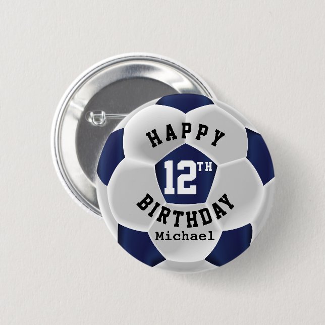 Happy 00th Birthday - Dark Blue Soccer Ball 6 Cm Round Badge (Front & Back)