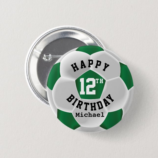 Happy 00th Birthday - Dark Green Soccer Ball 6 Cm Round Badge (Front & Back)