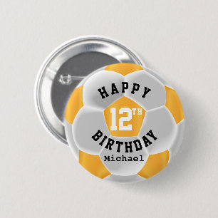 Happy 00th Birthday - Gold Yellow Soccer Ball 6 Cm Round Badge