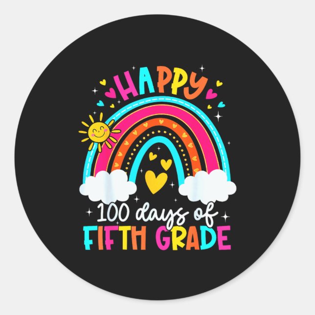 Happy 100 Days Of 5th Grade Kids Teacher 100th Day Classic Round Sticker (Front)