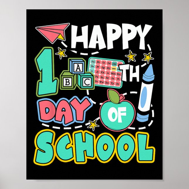 Happy 100 Days Of School Apple Teacher Student Fun Poster (Front)