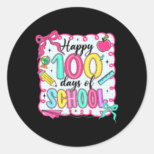 Happy 100 Days Of School Cute School Teacher Kids  Classic Round Sticker