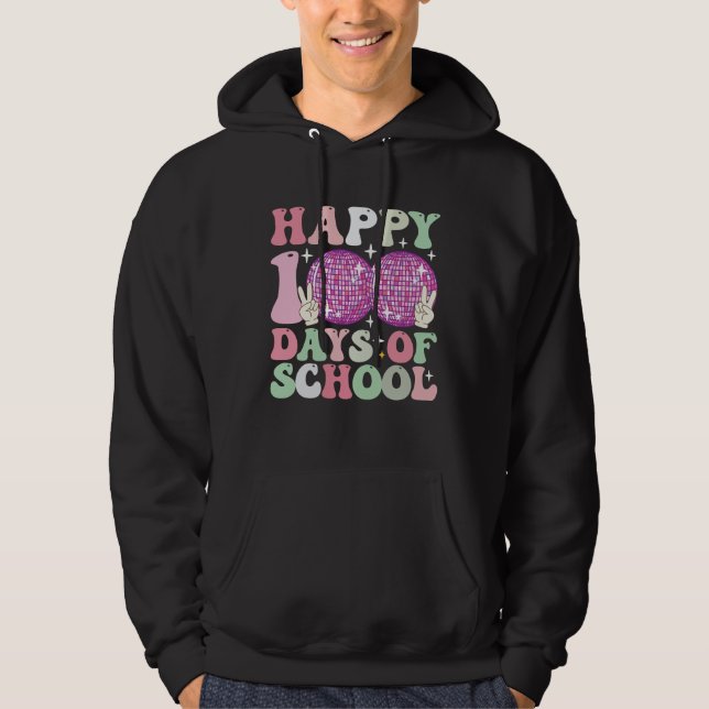 Happy 100 Days Of School Disco Ball Groovy Retro Hoodie (Front)