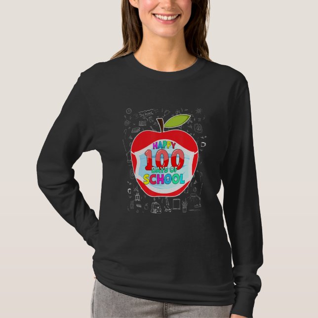 Happy 100 Days Of School Face Mask Outfit Teacher  T-Shirt (Front)