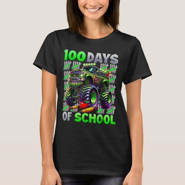 Happy 100 Days Of School Funny Monster Truck Stude T-Shirt (Front)